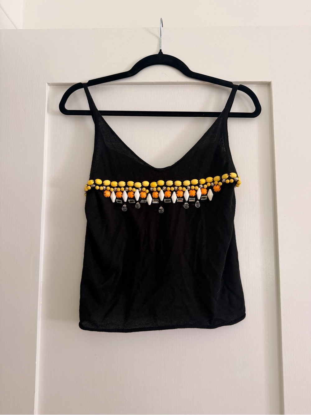 Chloe Black Beaded Embellished Cami Top - Yellow Accent